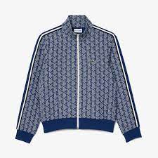 Paris Jacquard Monogram Zipped Sweatshirt Navy Blue / White