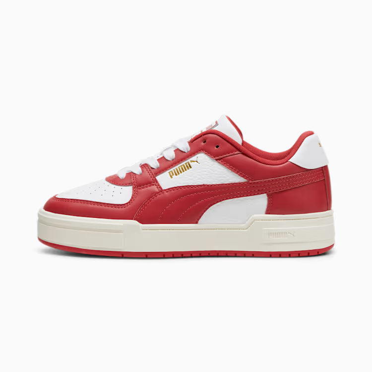 Red and white puma trainers on sale