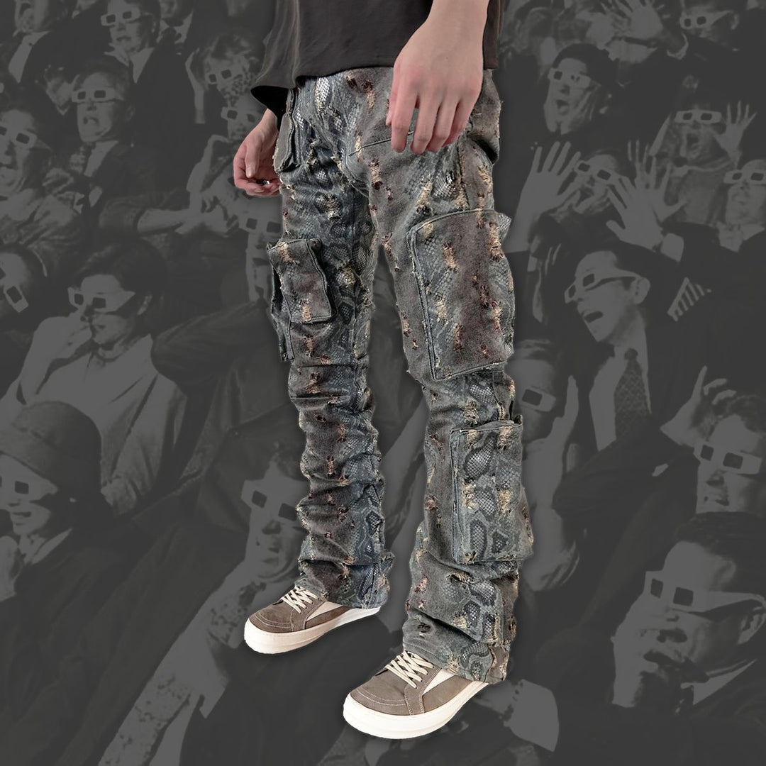 "AHMANSON" DENIM SNAKESKIN PANT