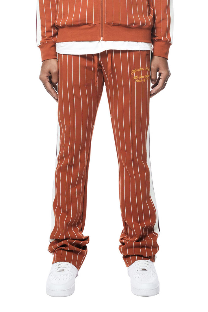 PIN STRIPED VARSITY TRACK PANTS (CINNAMON)