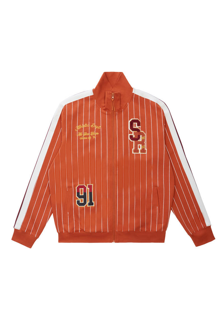 PIN STRIPED VARSITY TRACK JKT (CINNAMON)