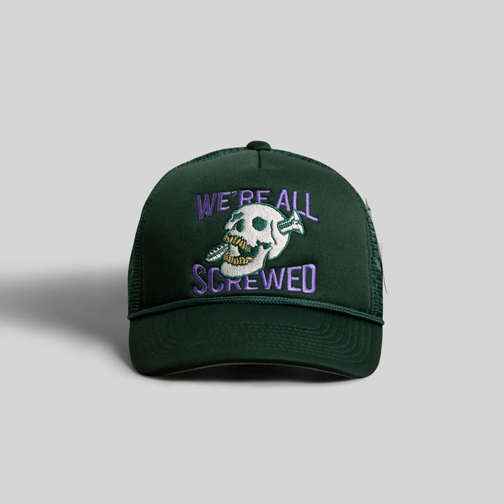 WE'RE ALL SCREWED FG GREEN TRUCKER HAT