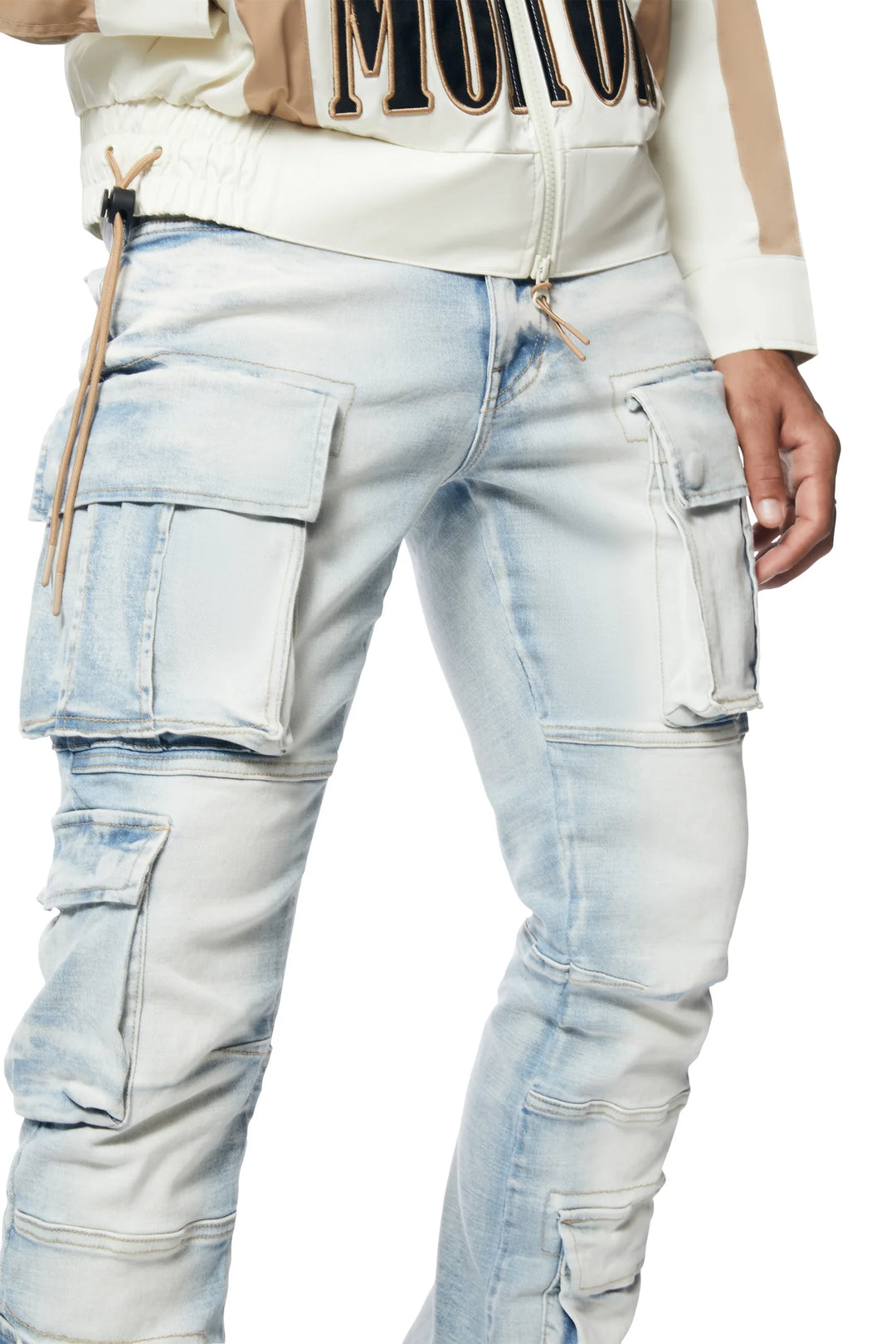 Utility Multi Cargo Stacked Denim Jeans - Santorini Blue